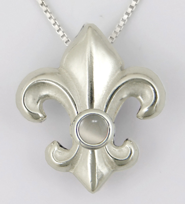 Sterling Silver Fleur de Lis Pendant Necklace With White Moonstone